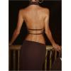 image:imageMakeMeChic Womens Y2k 2 Piece Set Draped Open Back Halter Tops Bodycon Skirt SetsCoffee Brown