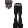 image:imageMAKEMECHIC Womens Boho 2 Piece Set Floral Strapless Fringe Tube Crop Tops Flare Pants SetsMulticolor