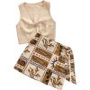 image:imageMakeMeChic Womens 2 Piece Boho Outfit Tie Front Sleeveless Vest Crop Tops and Wrap Skirt SetMulticolor