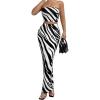 image:imageMakeMeChic Womens 2 Piece Cocktail Outfit Zebra Striped Tube Crop Tops and Bodycon Skirt SetBlack and White