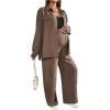 image:imageMakeMeChic Womens 2 Piece Maternity Outfits Long Sleeve Button Down Collared Shirt and Pants Pregnancy SetsBrown