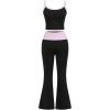 image:imageMakeMeChic Womens 2 Piece Outfit Sleeveless Cami Crop Tops and Bell Bottom Pants Workout SetBlack