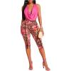 image:imageMakeMeChic Womens 2 Piece Outfits Draped Crop Halter Top and Cheetah Floral Print Capri Pants Summer SetsPink