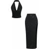 image:imageMakeMeChic Womens 2 Piece Outfits Glitter Draped Halter Top and Split Thigh Long Skirt Rave OutfitBlack