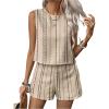 image:imageMakeMeChic Womens 2 Piece Outfits Striped Crew Neck Tank Top and Wide Leg Shorts SetApricot
