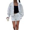 image:imageMakeMeChic Womens 2 Piece Set Polka Dots Zip Up Long Sleeve Jacket and Shorts SetsMulticolor