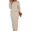 image:imageMakeMeChic Womens 2 Piece Set Striped Sweatshirt Crew Neck Tops and Midi Skirt Matching SetsKhaki