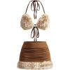 image:imageMakeMeChic Womens 2 Piece Sets Animal Print Fuzzy Halter Micro Crop Top and Mini Skirt Y2K SetCoffee Brown