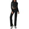 image:imageMakeMeChic Womens 2 Piece Sets Crew Neck Crop Tops and Low Rise Wide Leg Pants Lounge Summer SetsBlack