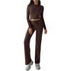 image:imageMakeMeChic Womens 2 Piece Sets Crew Neck Crop Tops and Low Rise Wide Leg Pants Lounge Summer SetsBrown
