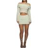 image:imageMakeMeChic Womens 2 Piece Sets Off The Shoulder Crop Top and Bodycon Skirt Knit Fall ClothesGreen