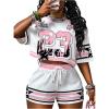 image:imageMakeMeChic Womens 2 Piece Sets Outfit Y2K Short Sleeve Jersey Shirts Crop Tops Shorts SetPink White