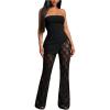 image:imageMakeMeChic Womens 2 Piece Sets Strapless Bandeau Tube Top Mesh Lace Pants Elegant OutfitsBlack