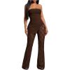 image:imageMakeMeChic Womens 2 Piece Sets Strapless Bandeau Tube Top Mesh Lace Pants Elegant OutfitsBrown