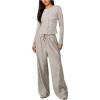 image:imageMakeMeChic Womens 2 Piece Sets Striped Long Sleeve Button Down Shirts and Wide Leg Pants Matching OutfitsMulticolor B