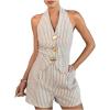 image:imageMakeMeChic Womens 2 Piece Sets Striped Metal Halter Vest Crop Tops and Shorts Business Casual OutfitsMulticolor