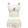 image:imageMakeMeChic Womens 2 Piece Summer Outfits Bow Lace Cami Top and Micro Mini Shorts Lounge SetsApricot