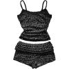 image:imageMakeMeChic Womens 2 Piece Summer Outfits Cheetah Print Lace Trim Cami Tops and Micro Mini Shorts SetsMulticolor