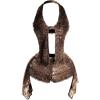 image:imageMakeMeChic Womens 2 Piece Summer Outfits Faux Fur Halter Crop Tops and Micro Mini Shorts Matching SetsBrown