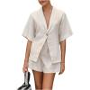 image:imageMakeMeChic Womens 2 Piece Summer Outfits Half Sleeve Blouse and Mini Shorts Matching SetApricot