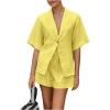 image:imageMakeMeChic Womens 2 Piece Summer Outfits Half Sleeve Blouse and Mini Shorts Matching SetYellow