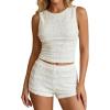 image:imageMakeMeChic Womens 2 Piece Summer Outfits Lace Top and Micro Mini Shorts Clothing SetsApricot