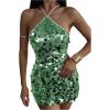 image:imageMakeMeChic Womens 2 Piece Summer Outfits Sparkly Glitter Sequin Halter Crop Top and Bodycon Mini Skirt SetsMint Green