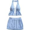 image:imageMakeMeChic Womens 2 Piece Y2k Outfits Backless Halter Crop Tops and Bodycon Skirt SetBlue and White