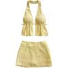 image:imageMakeMeChic Womens 2 Piece Y2k Outfits Backless Halter Crop Tops and Bodycon Skirt SetYellow