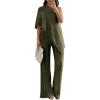 image:imageMakeMeChic Womens Asymmetrical Set 2 Piece Striped One Shoulder Pants Set Elegant Work SuitArmy Green