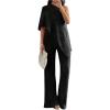 image:imageMakeMeChic Womens Asymmetrical Set 2 Piece Striped One Shoulder Pants Set Elegant Work SuitBlack