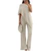 image:imageMakeMeChic Womens Asymmetrical Set 2 Piece Striped One Shoulder Pants Set Elegant Work SuitChampagne