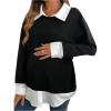 image:imageMakeMeChic Womens Fall Maternity Sweatshirt Long Sleeve Collared 2 in 1 Pregnancy Pullovers TopsBlack