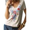 image:imageMakeMeChic Womens Floral Embroidery Tee Shirt Short Sleeve V Neck Summer Vacation Boho TopsApricot