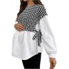 image:imageMakeMeChic Womens Houndstooth Print Maternity Blouse Crew Neck Long Sleeve Spring Pregnancy TopsBlack and White