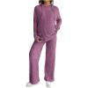 image:imageMakeMeChic Womens Maternity 2 Piece Outfits Lounge Set Ribbed Knit Long Sleeve Hoodie and Pants Pregnancy SetDark Pink