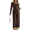 image:imageMakeMeChic Womens Maternity 2 Piece Outfits Off The Shoulder Tops and Wide Leg Pants Pregnancy SetCoffee Brown