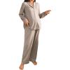 image:imageMakeMeChic Womens Maternity 2 Piece Pajama Set Button Down Long Sleeve Tops and Pants SleepwearKhaki