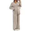 image:imageMakeMeChic Womens Maternity 2 Piece Pajama Sets Button Down Shirt Pants Lounge Set Fall ClothesKhaki