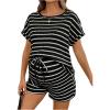 image:imageMakeMeChic Womens Maternity 2 Piece Summer Outfits Striped Crew Neck Short Sleeve Tee and Shorts Pregnancy SetsBlack