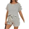 image:imageMakeMeChic Womens Maternity 2 Piece Summer Outfits Striped Crew Neck Short Sleeve Tee and Shorts Pregnancy SetsKhaki