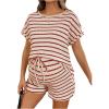image:imageMakeMeChic Womens Maternity 2 Piece Summer Outfits Striped Crew Neck Short Sleeve Tee and Shorts Pregnancy SetsRed and White