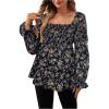 image:imageMakeMeChic Womens Maternity Blouse Floral Square Neck Ruffle Sleeve Shirts Peplum Shirred Business Office Work TopsBlue Floral