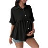 image:imageMakeMeChic Womens Maternity Blouse Linen Half Sleeve Collar Ruffle Button Down Shirt Pregnancy TopBlack