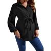 image:imageMakeMeChic Womens Maternity Blouse Long Sleeve Belted Button Down Casual Pregnancy Blouse TopsBlack