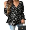 image:imageMakeMeChic Womens Maternity Blouse Long Sleeve V Neck Wrap Tops Ruffle Belted Maternity ClothesBlack