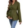 image:imageMakeMeChic Womens Maternity Blouse Notched Button Down Ruffle Long Sleeve Dressy TopsArmy Green
