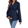image:imageMakeMeChic Womens Maternity Blouse Notched Button Down Ruffle Long Sleeve Dressy TopsBlue