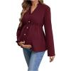 image:imageMakeMeChic Womens Maternity Blouse Notched Button Down Ruffle Long Sleeve Dressy TopsBurgundy
