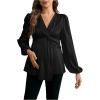 image:imageMakeMeChic Womens Maternity Blouse Work Clothes Pregnancy Twisted V Neck Lantern Sleeve Peplum TopsBlack